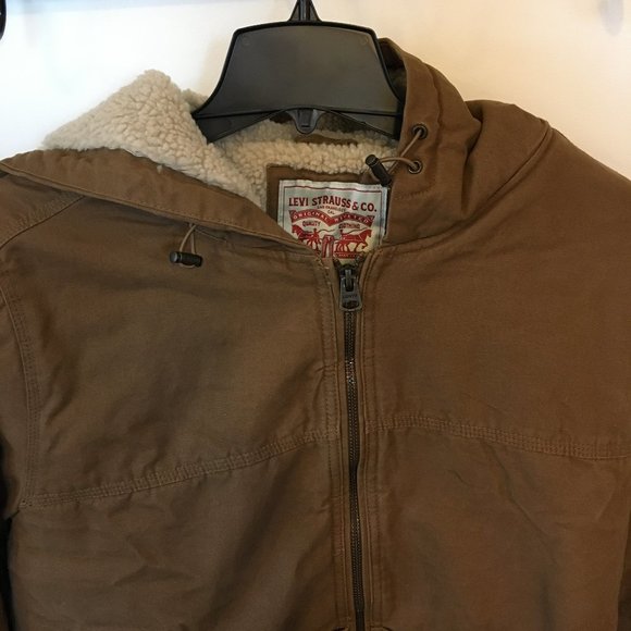 Men's Tall Size Levi's Sherpa-Lined Workwear Bomber Work Jacket Coat Brown XLT - Picture 5 of 11